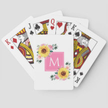 Zonnebloem Roze botanische Waterverf, monogrammen