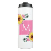 Zonnebloem Roze botanische Waterverf, monogrammen Thermosbeker (Voorkant)