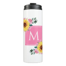 Zonnebloem Roze botanische Waterverf, monogrammen