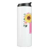 Zonnebloem Roze botanische Waterverf, monogrammen Thermosbeker (Gedraaid links)