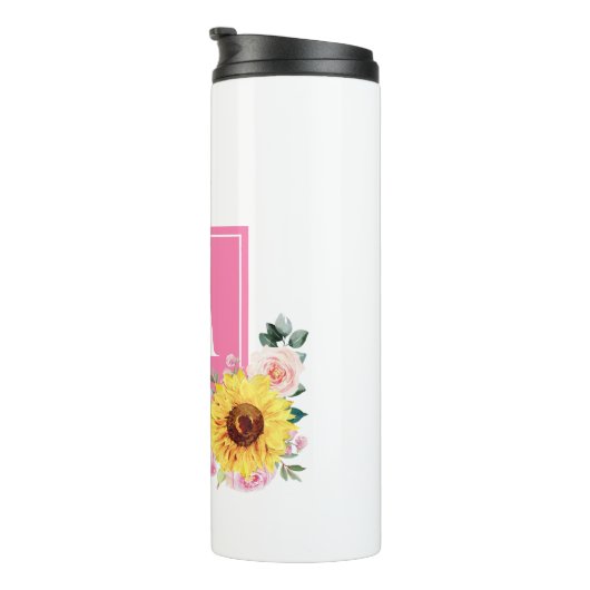 Zonnebloem Roze botanische Waterverf, monogrammen Thermosbeker (Geroteerd rechts)
