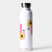 Zonnebloem Roze botanische Waterverf, monogrammen Waterfles (Links)