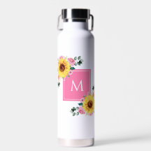 Zonnebloem Roze botanische Waterverf, monogrammen