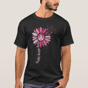 Zonnebloem Roze Faith Hope Love Cute Breast Cancer T-shirt