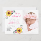 Zonnebloem Roze Floral Baby Girl Birth Aankondiging (Voorkant)