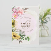 Zonnebloem Roze Floral Spring Wedding Kaart (Staand voorkant)