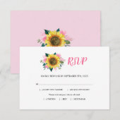 Zonnebloem Roze Florale maaltijden Weddenschap RSVP Kaartje (Voorkant / Achterkant)