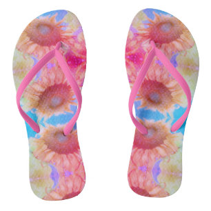 Zonnebloem Roze Geel Blauw Boho Floral Pattern Teenslippers