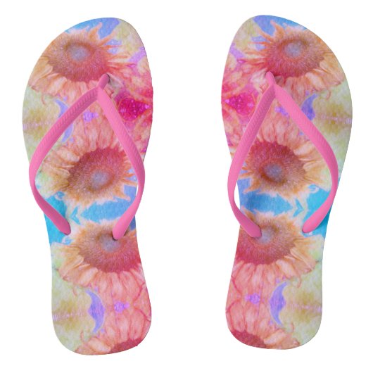 Zonnebloem Roze Geel Blauw Boho Floral Pattern Teenslippers (Voetbed)