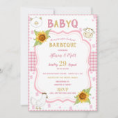 Zonnebloem Roze Gingham Baby Q Barbecue Uitnodigin Kaart (Voorkant)