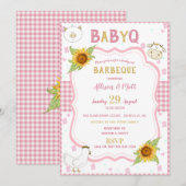 Zonnebloem Roze Gingham Baby Q Barbecue Uitnodigin Kaart (Voorkant / Achterkant)
