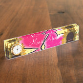 Zonnebloem Roze Hearts Desk Naambordje (Zijkant)