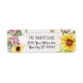 Zonnebloem Roze Hydrangea Floral | Retouradres Etiket (Voorkant)