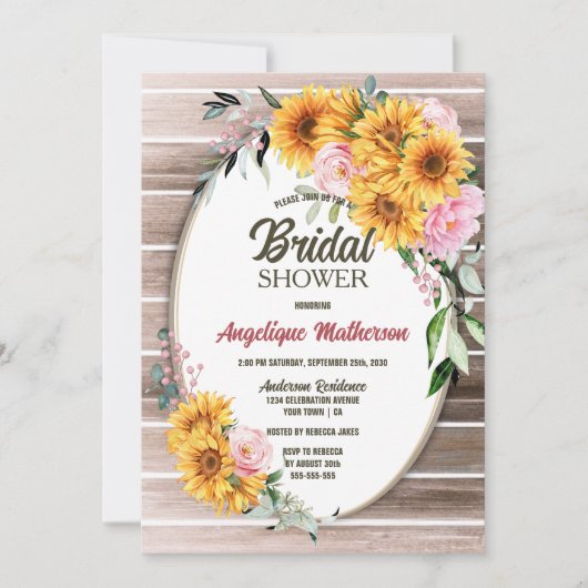 Zonnebloem Roze Ovaal Vrijgezellenfeest van hout Kaart (Voorkant)