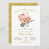 Zonnebloem Roze pompoen Baby shower Uitnodiging (Voorkant / Achterkant)