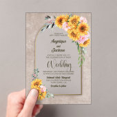 Zonnebloem Roze Roos Bloemen Boog Huwelijksuitnodi Acryl Uitnodigingen (Insitu (Draagbaar))