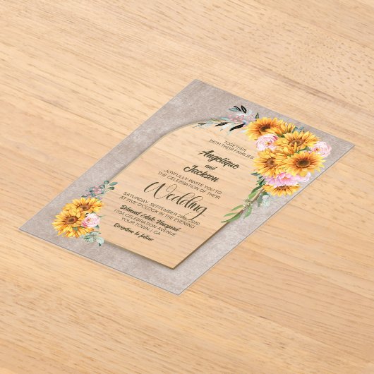 Zonnebloem Roze Roos Bloemen Boog Huwelijksuitnodi Acryl Uitnodigingen (Laagn)