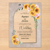 Zonnebloem Roze Roos Bloemen Boog Huwelijksuitnodi Acryl Uitnodigingen (Voorkant)