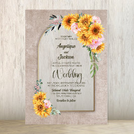 Zonnebloem Roze Roos Bloemen Boog Huwelijksuitnodi Acryl Uitnodigingen