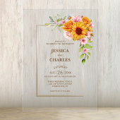 Zonnebloem Roze Roos Bloemen Huwelijk Acryl Uitnodigingen