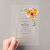 Zonnebloem Roze Roos Bloemen Huwelijk Acryl Uitnodigingen (Insitu (Draagbaar))