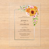 Zonnebloem Roze Roos Bloemen Huwelijk Acryl Uitnodigingen (Voorkant)