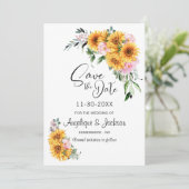 Zonnebloem Roze Roos Trouwen Save The Date (Staand voorkant)
