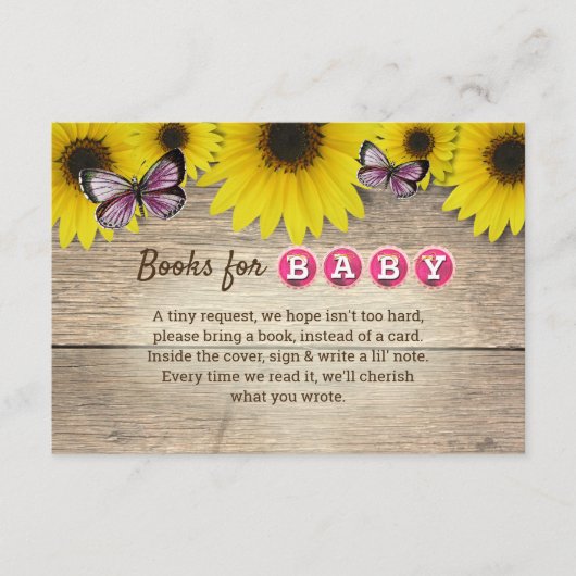 Zonnebloem Roze Vlinder Baby shower Boekaanvraag Informatiekaartje (Voorkant)