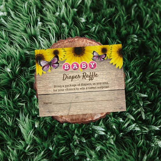 Zonnebloem Roze Vlinder Baby shower Luier Raffle Informatiekaartje