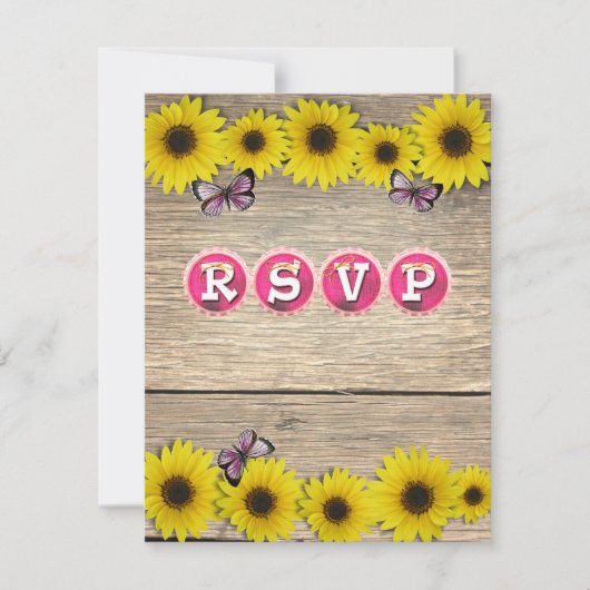 Zonnebloem Roze Vlinder Baby shower RSVP (Voorkant)