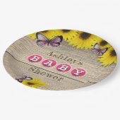 Zonnebloem roze vlinders Baby shower Papieren Bordje (Gekanteld)