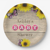 Zonnebloem roze vlinders Baby shower Papieren Bordje (Voorkant)