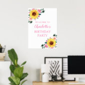 Zonnebloem Roze Waterverf Floral Birthday Party Poster (Thuiskantoor)