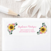 Zonnebloem Roze Waterverf Floral Etiket (Insitu)