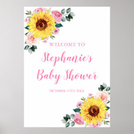 Zonnebloem Roze Waterverf Florence Baby shower Poster