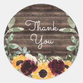Zonnebloem Rozen Barn Wood Dank u Ronde Sticker (Voorkant)