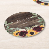 Zonnebloem Rozen Barn Wood Monogram Weddenschap Ronde Kartonnen Onderzetter (Gebogen)