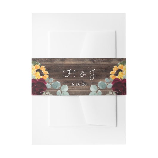 Zonnebloem Rozen Barn Wood Rustic Wedding Uitnodigingen Wikkel (Voorkant Voorbeeld)