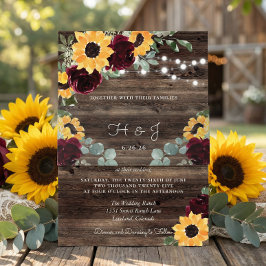 Zonnebloem Rozen Barn Wood Rustic Wedding Uitnodigingen Wikkel