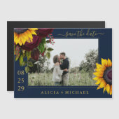 Zonnebloem rozen, bijtend script, op datum bruilof magnetische uitnodiging (Voorkant / Achterkant)