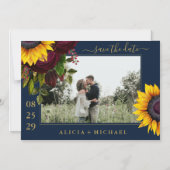 Zonnebloem rozen, bijtend script, op datum bruilof magnetische uitnodiging (Voorkant)