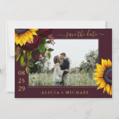 Zonnebloem rozen, bijtend script, op datum bruilof magnetische uitnodiging (Voorkant)