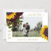Zonnebloem rozen, bijtend script, op datum bruilof magnetische uitnodiging (Voorkant)