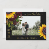 Zonnebloem rozen, bijtend script, op datum bruilof magnetische uitnodiging (Voorkant)