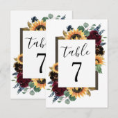 Zonnebloem Rozen Bourgogne Navy Bruiloft Tafel Num RSVP Kaartje (Voorkant / Achterkant)