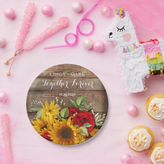 Zonnebloem & Rozen Bruiloft Party Borden Papieren Bordje (Feest)