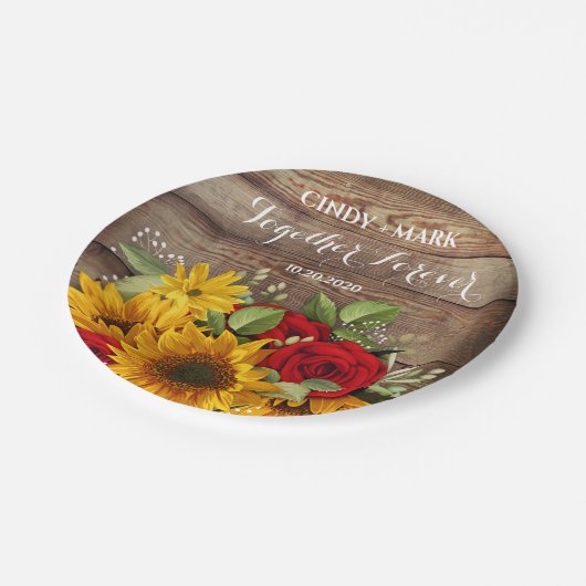 Zonnebloem & Rozen Bruiloft Party Borden Papieren Bordje (Gekanteld)