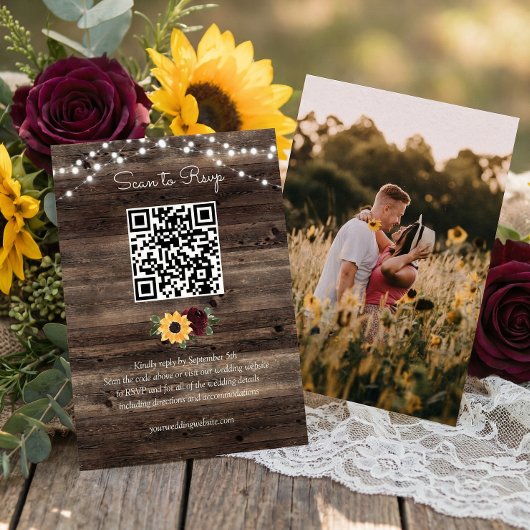Zonnebloem Rozen Bruiloft QR Code RSVP Informatiekaartje