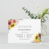 Zonnebloem Rozen bruiloft repetitie diner uitnodig Kaart (Staand voorkant)