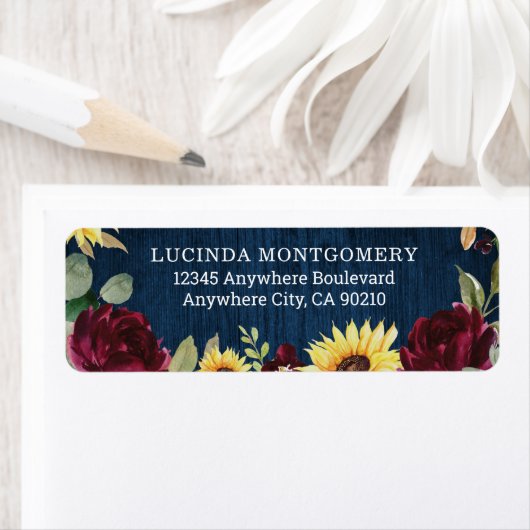 Zonnebloem Rozen Burgundy Red en Navy Blue Weddens Etiket